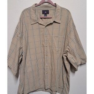 U.S. Polo Assn Mens 5XL Plaid Button Up Shirt Beige Cotton Short Sleeve Casual